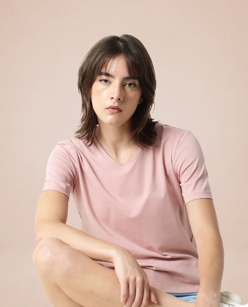 Women's Pink Casual Solid Regular Fit Tshirt