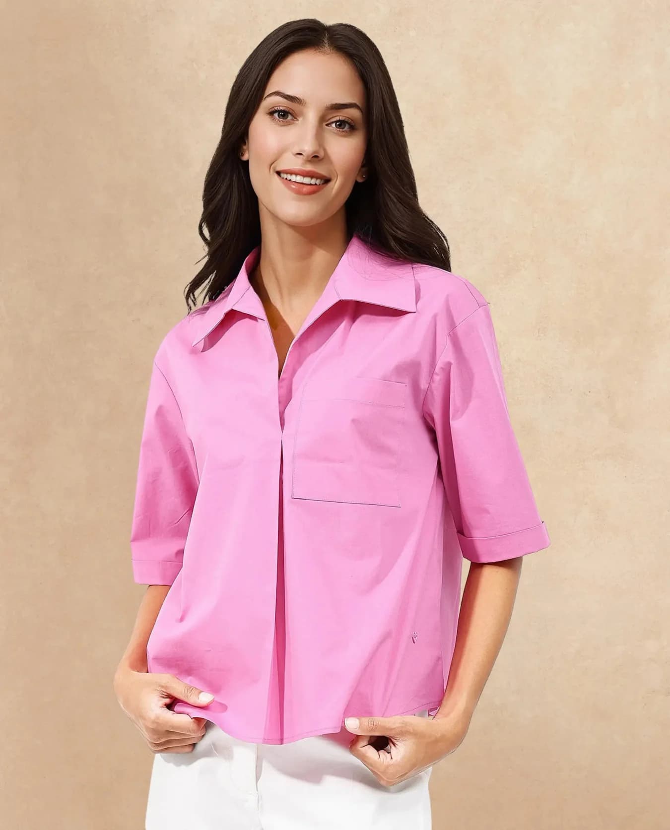 Women's Pink Casual Solid Regular Fit Shirt
