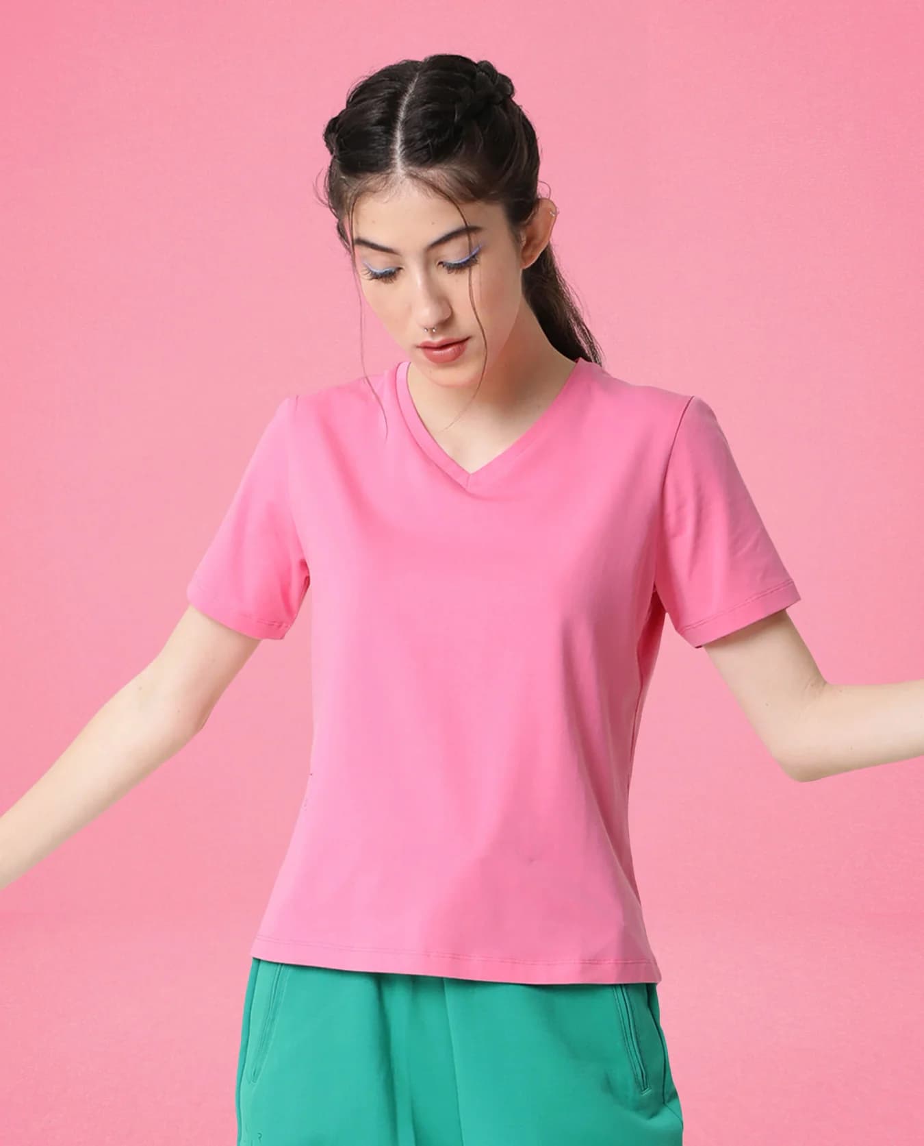 Women's Pink Casual Solid Regular Fit Tshirt