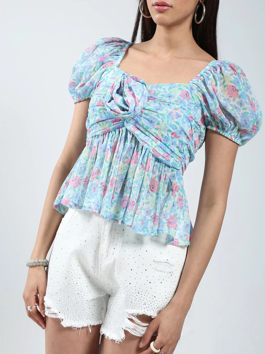 Women's Blue Casual Printed Top