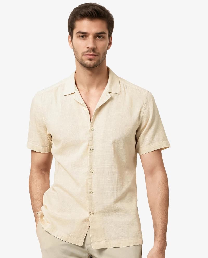 Men's Beige Casual Solid Regular Fit Shirt
