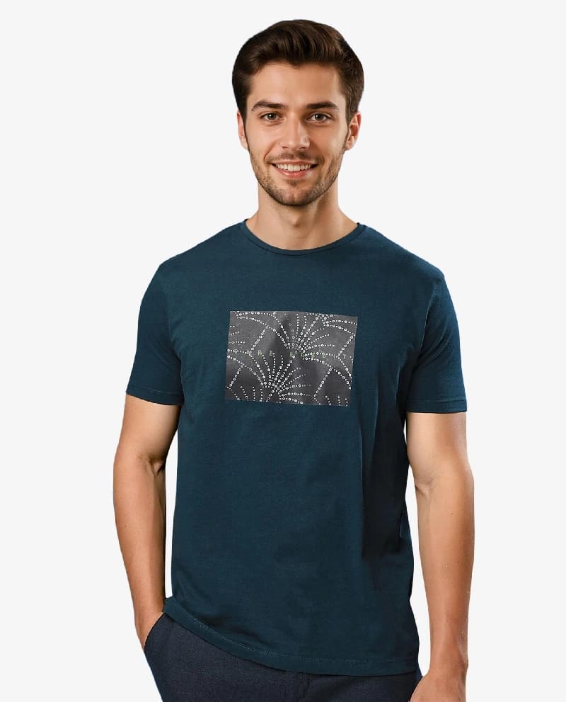 Men's Green Casual Printed Slim Fit Tshirt