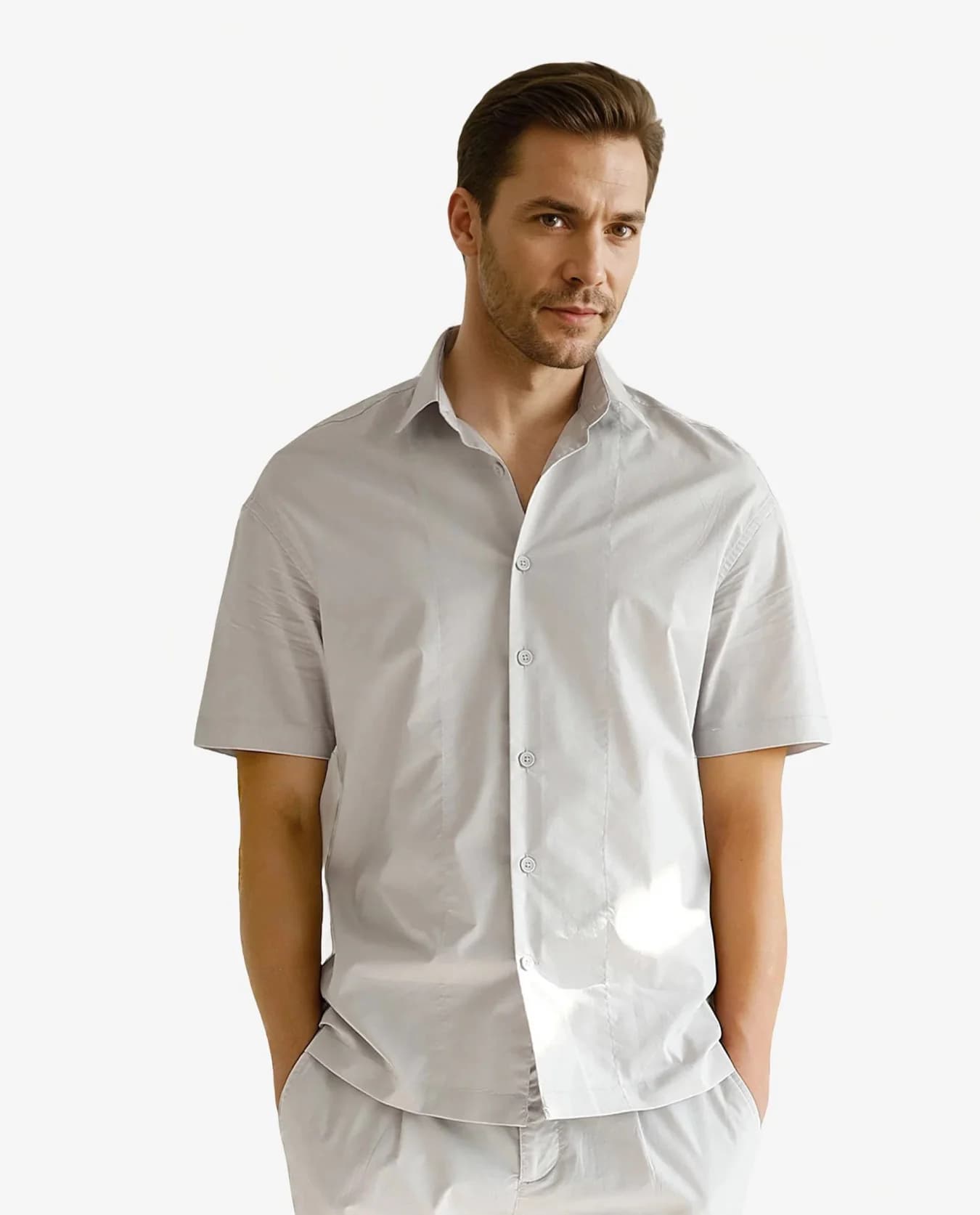 Men's Beige Casual Solid Regular Fit Cotton Shirt