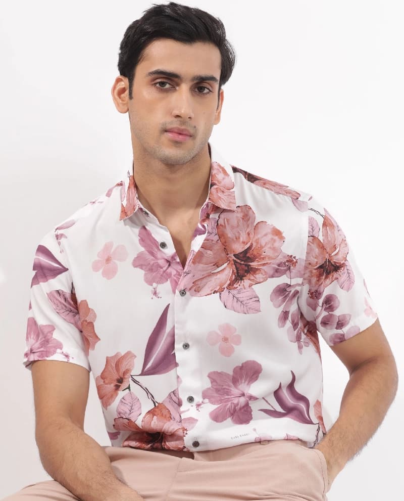 Men's White Casual Printed Regular Fit Shirt