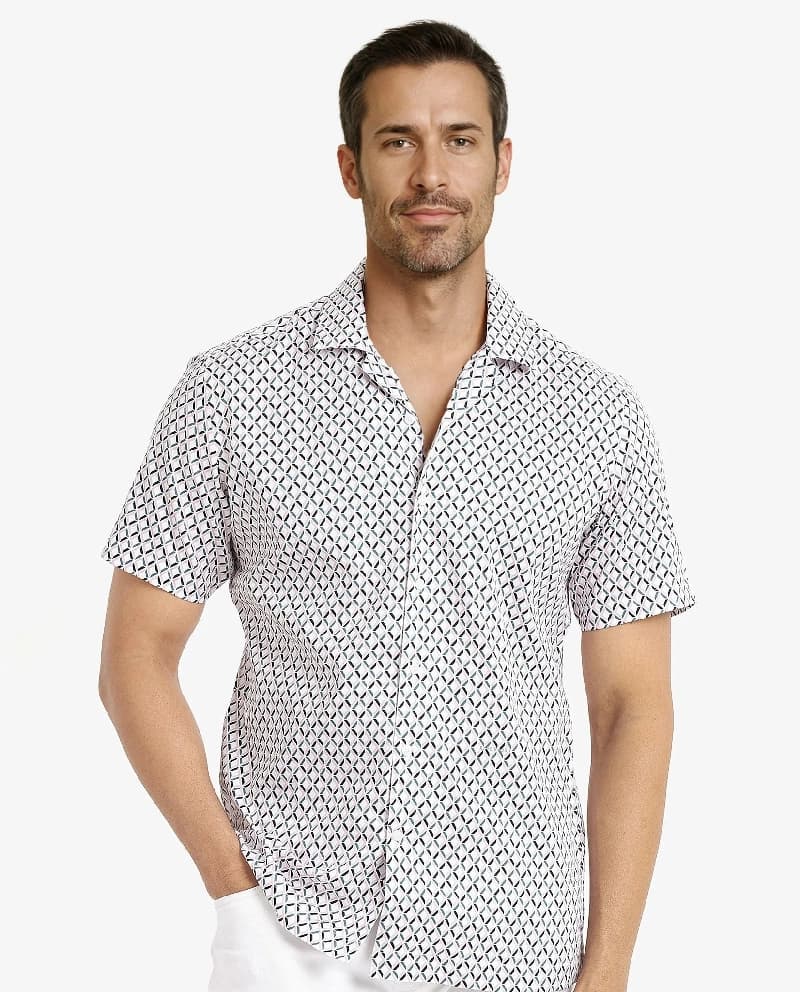 Men's White Casual Printed Regular Fit Shirt
