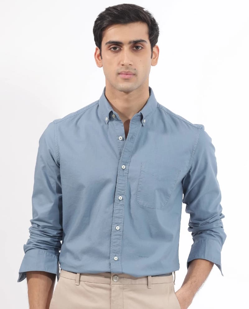 Men's Blue Formal Solid Regular Fit Shirt