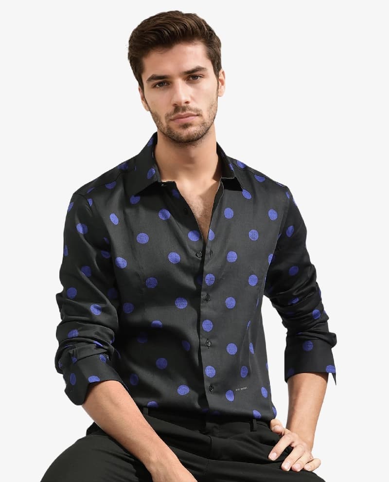 Men's Black Casual Printed Regular Fit Shirt