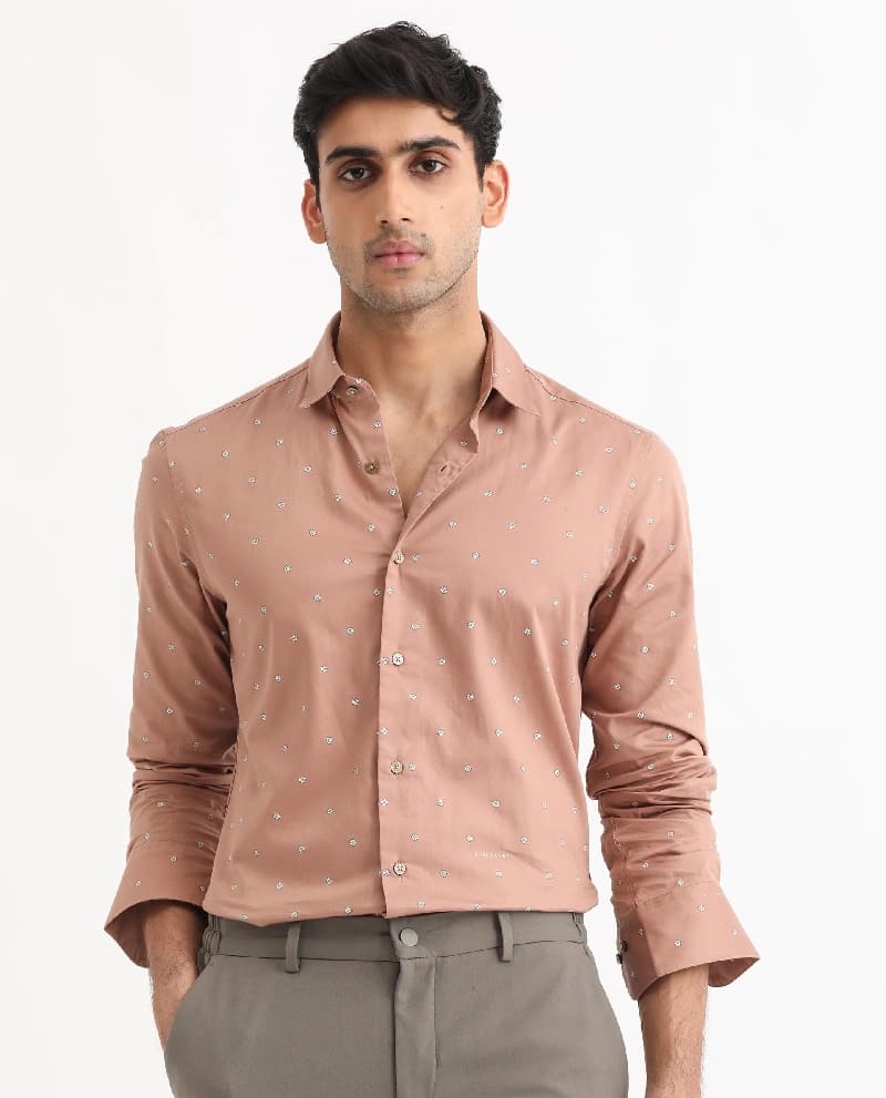 Men's Pink Casual Printed Regular Fit Shirt