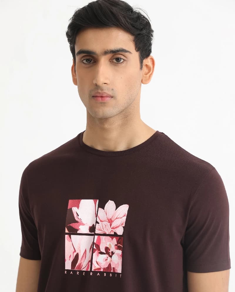 Men's Red Casual Printed Slim Fit Tshirt