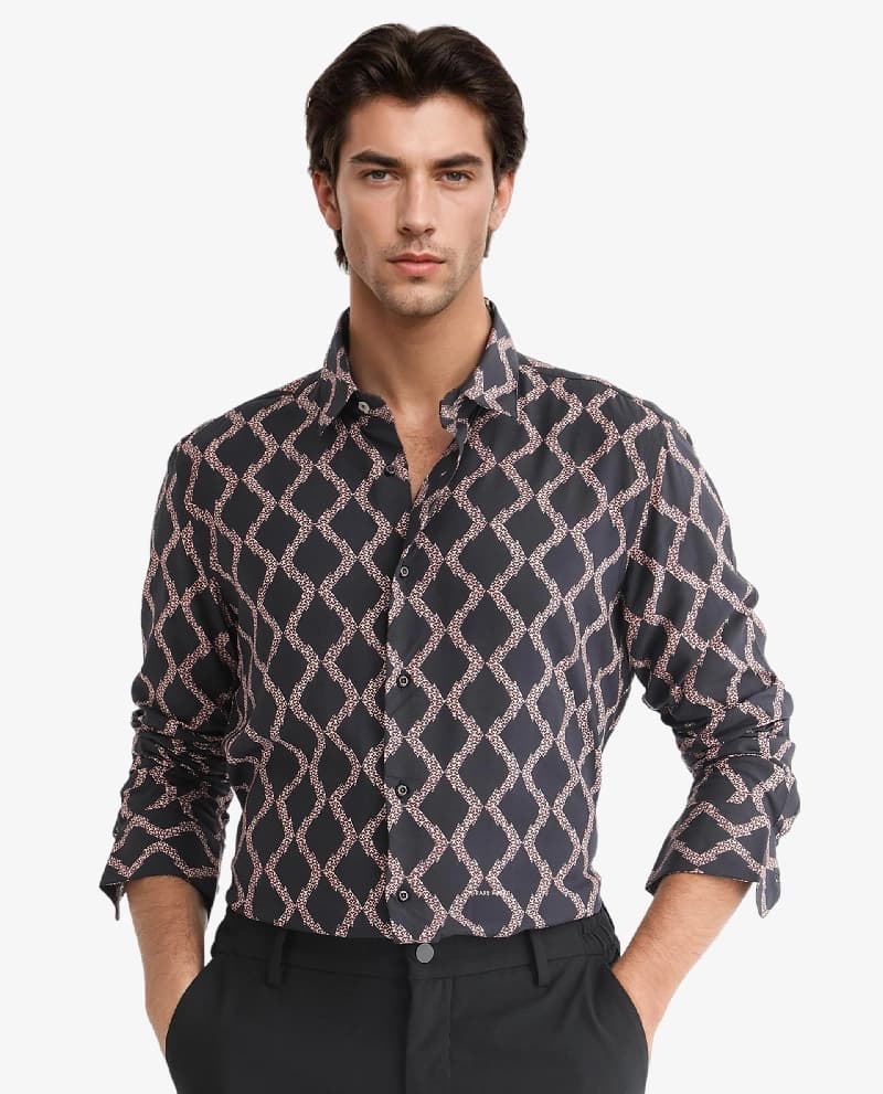 Men's Black Casual Printed Regular Fit Shirt