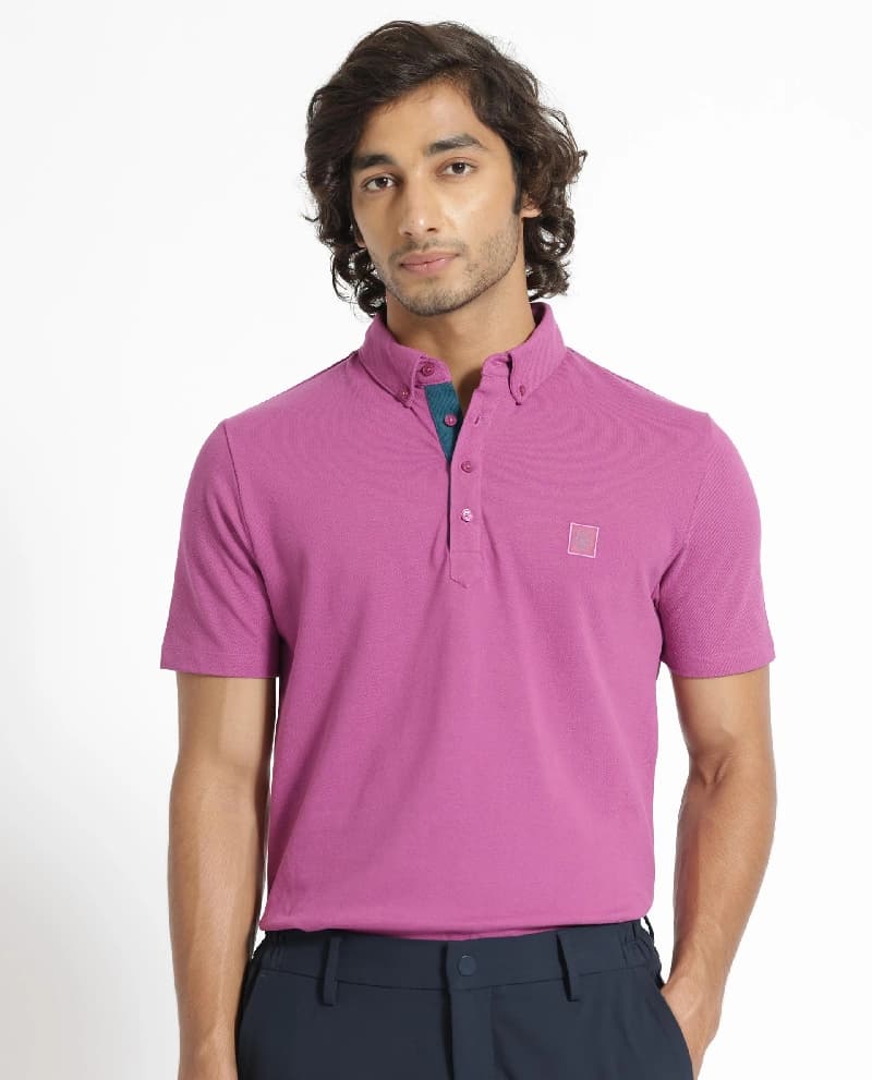 Men's Pink Casual Solid Regular Fit Polo Tshirt