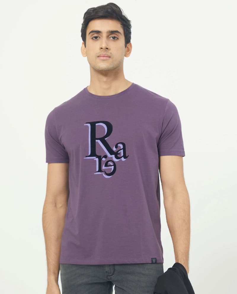 Men's Purple Casual Printed Slim Fit Tshirt