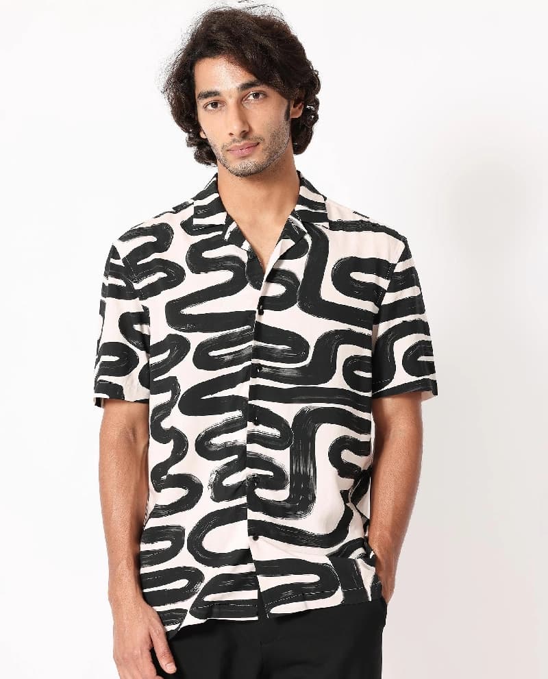 Men's Beige Casual Printed Regular Fit Shirt