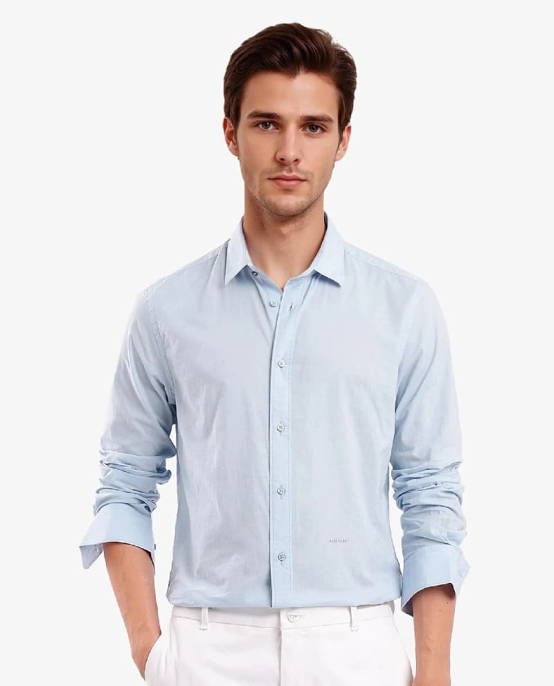 Men's Blue Casual Solid Regular Fit Cotton Shirt