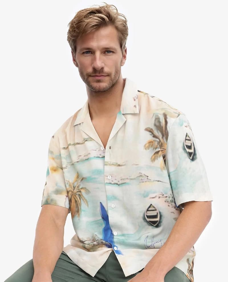Men's Beige Casual Printed Regular Fit Shirt