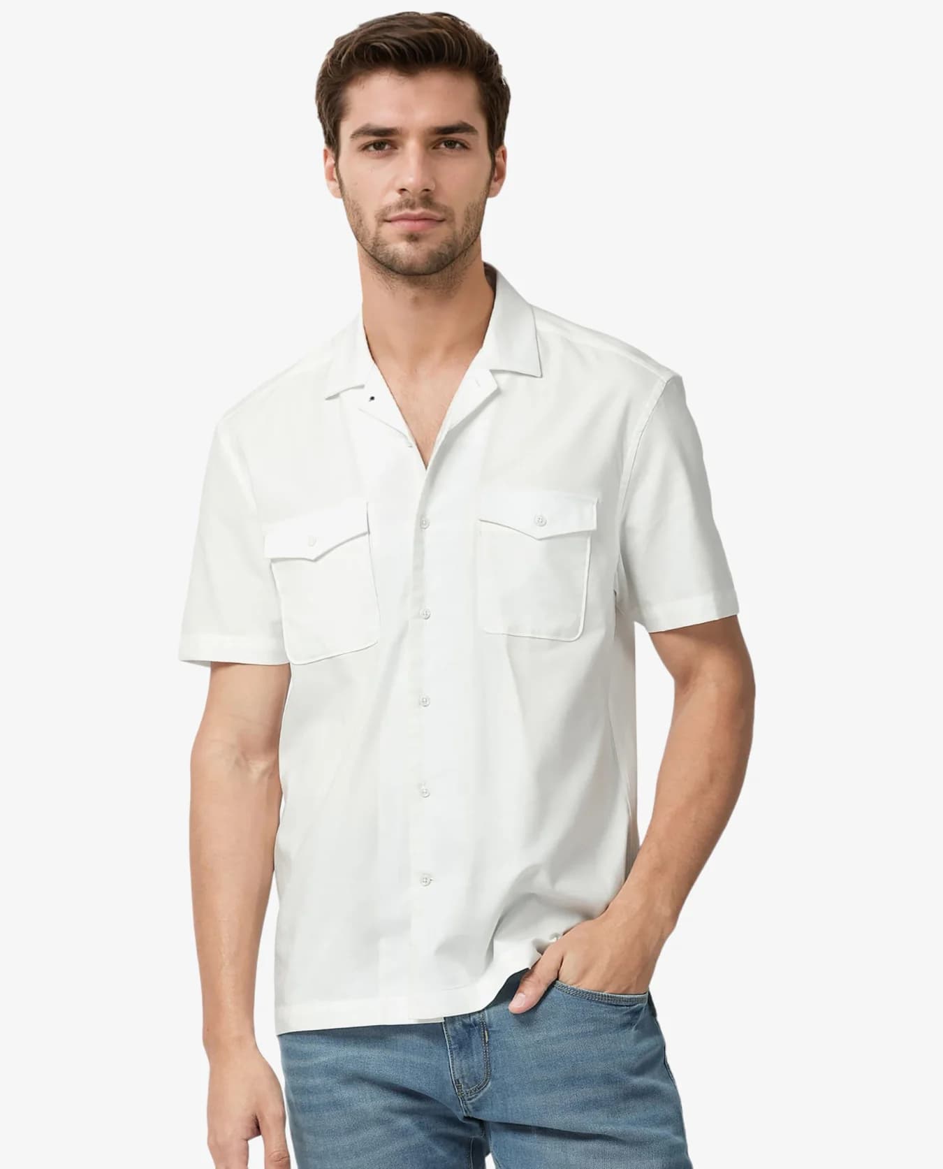 Men's White Casual Solid Regular Fit Cotton Shirt