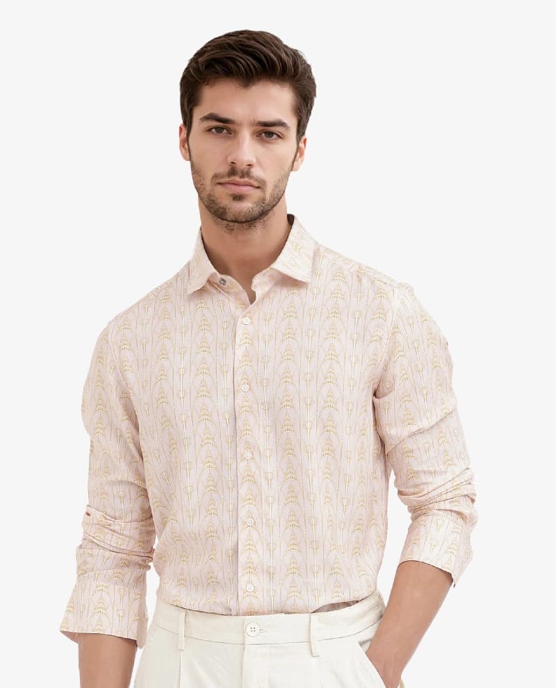 Men's Pink Casual Printed Regular Fit Shirt