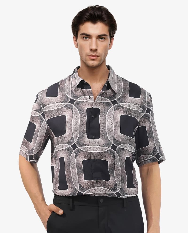 Men's Brown Casual Printed Regular Fit Shirt