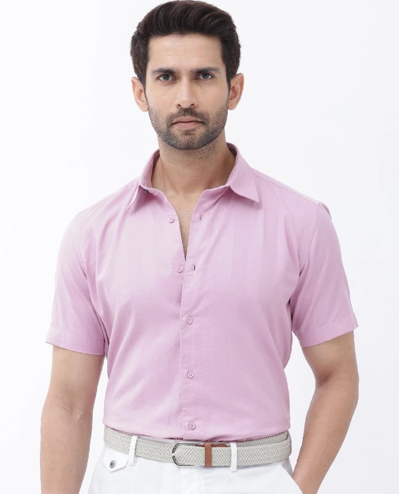 Men's Pink Casual Solid Regular Fit Shirt