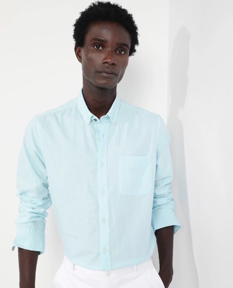 Men's Blue Formal Solid Regular Fit Cotton Shirt