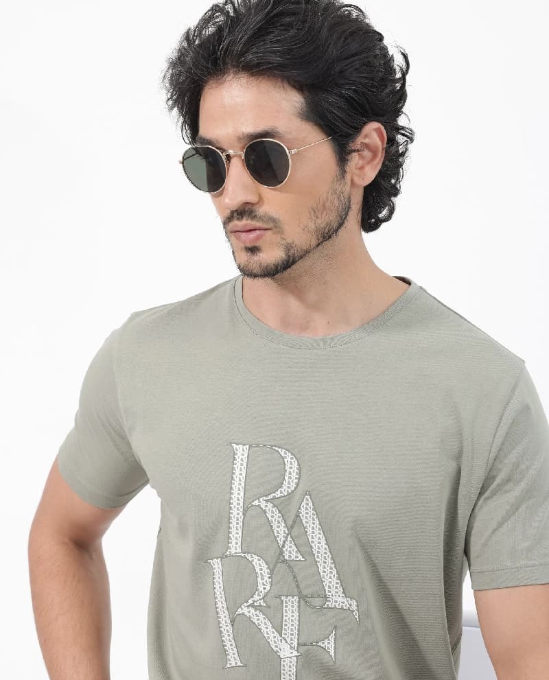 Men's Grey Casual Printed Regular Fit Tshirt
