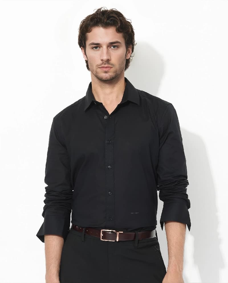 Men's Black Casual Solid Regular Fit Shirt