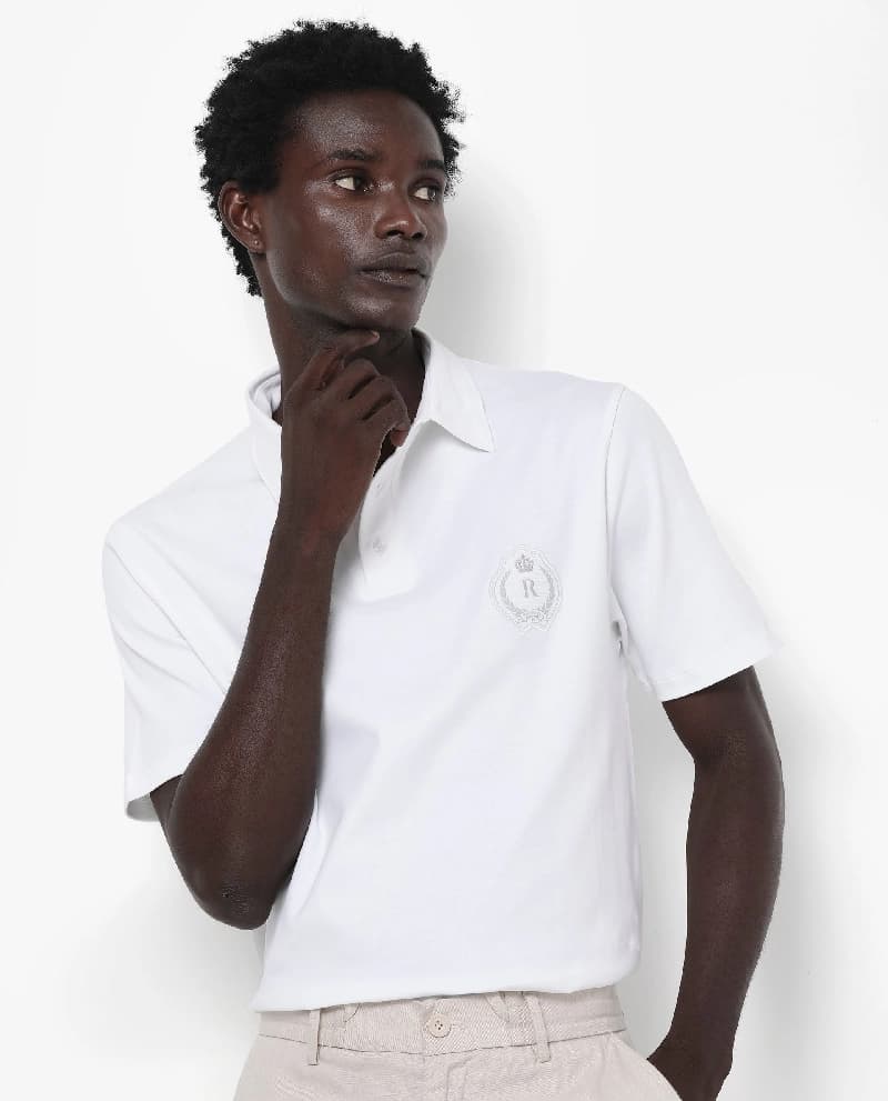 Men's White Casual Solid Regular Fit Polo Tshirt