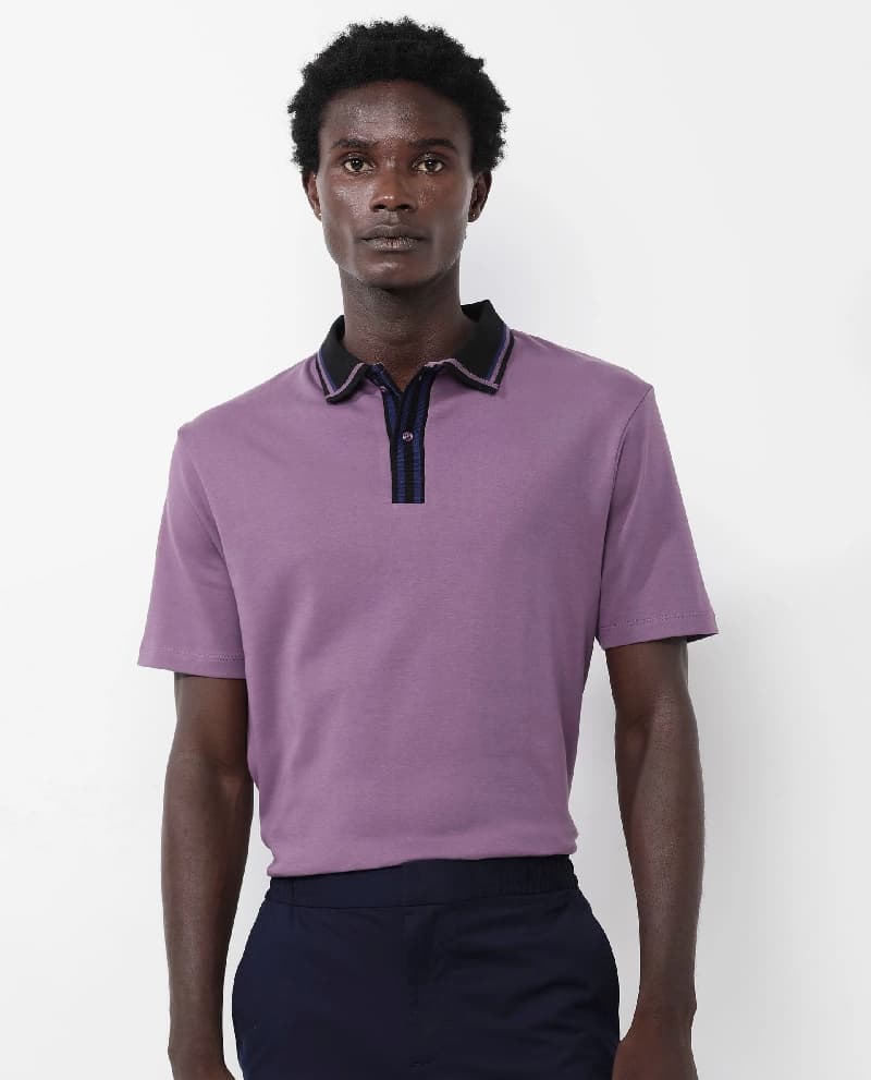 Men's Purple Casual Solid Regular Fit Polo Tshirt