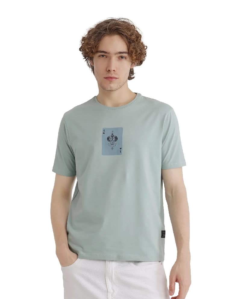 Men's Blue Casual Printed Regular Fit Tshirt