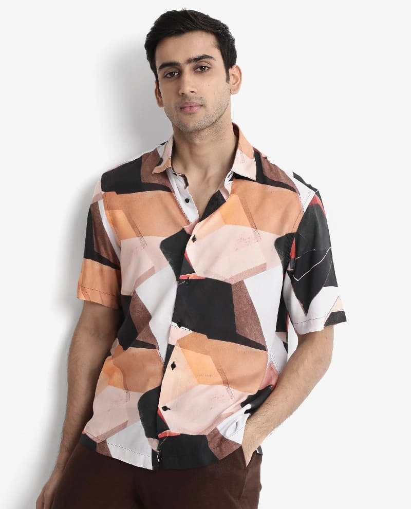 Men's Black Casual Printed Regular Fit Shirt
