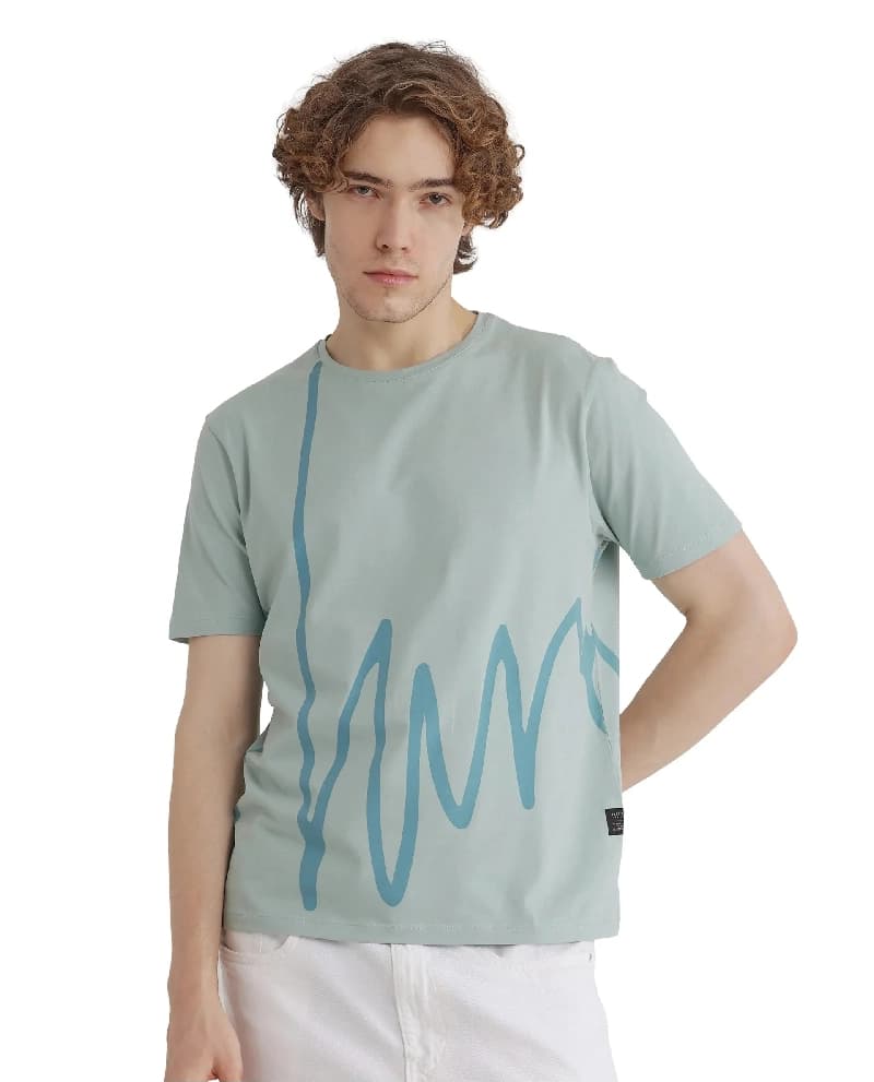 Men's Blue Casual Printed Regular Fit Tshirt