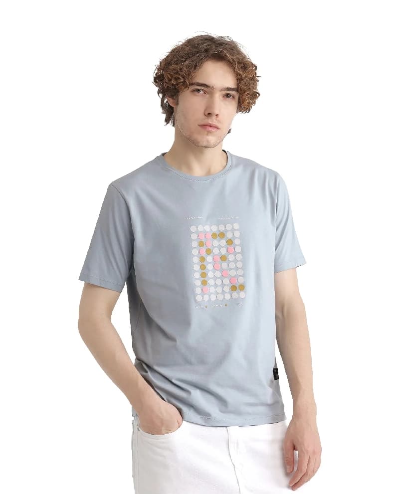 Men's Blue Casual Printed Regular Fit Tshirt