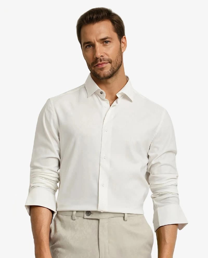 Men's White Casual Solid Regular Fit Shirt