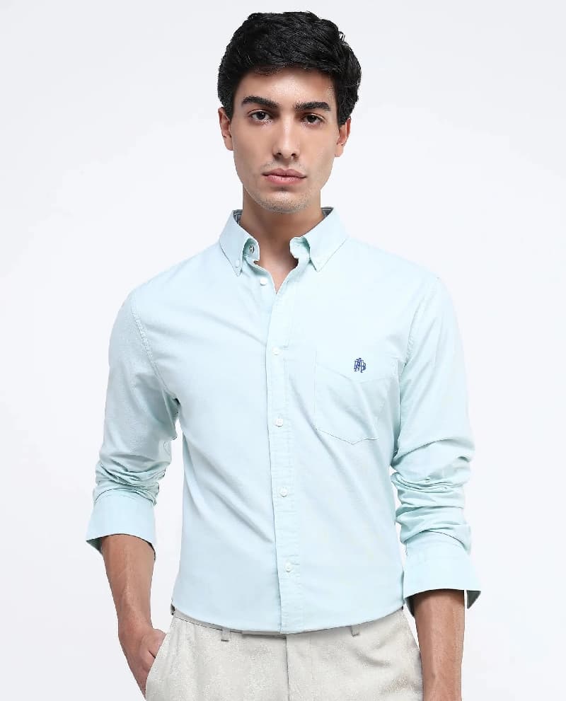 Men's Blue Formal Solid Regular Fit Shirt