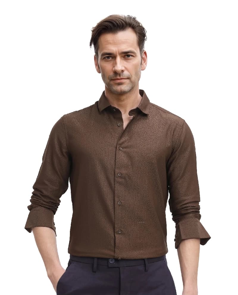 Men's Brown Casual Solid Regular Fit Shirt