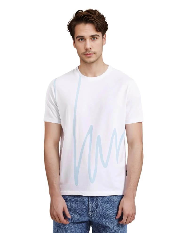 Men's White Casual Printed Regular Fit Tshirt