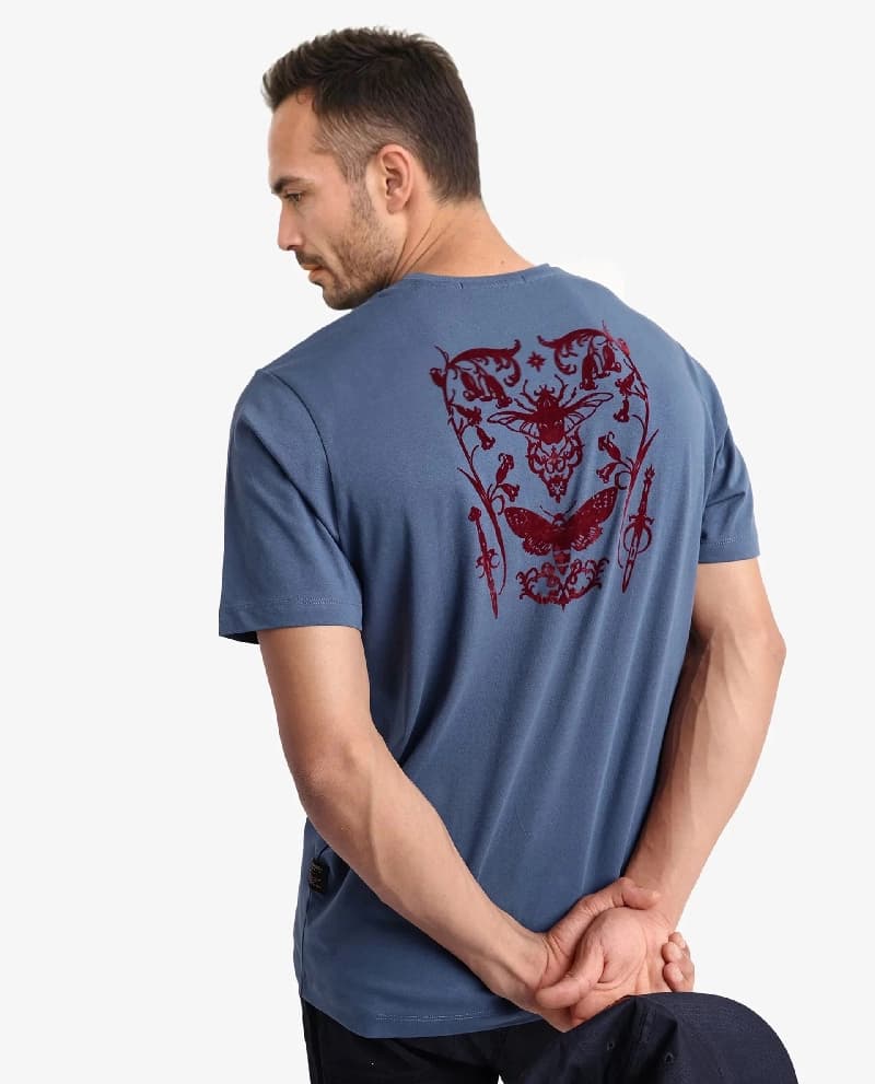 Men's Blue Casual Printed Regular Fit Tshirt