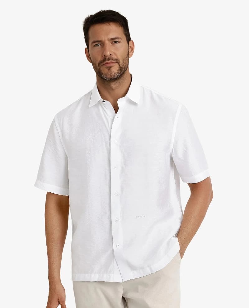 Men's White Casual Solid Regular Fit Shirt