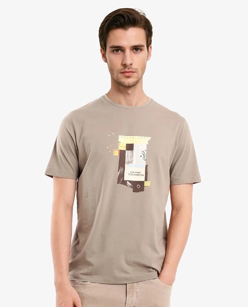 Men's Brown Casual Printed Regular Fit Tshirt