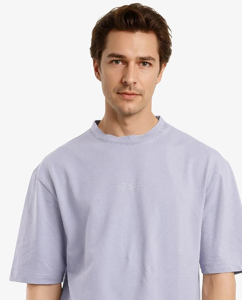 Men's Purple Casual Solid Oversized Fit Tshirt