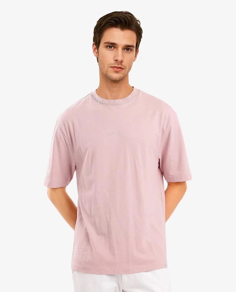 Men's Pink Casual Solid Oversized Fit Tshirt