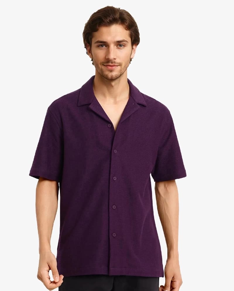 Men's Purple Casual Solid Regular Fit Shirt
