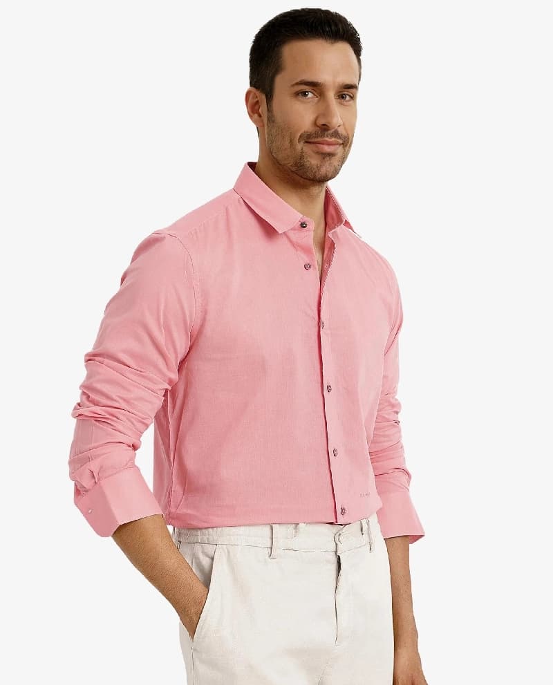 Men's Pink Formal Solid Regular Fit Shirt