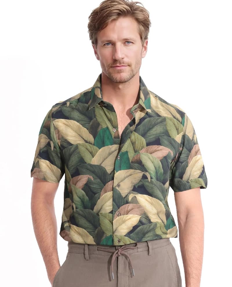 Men's Green Casual Printed Regular Fit Shirt