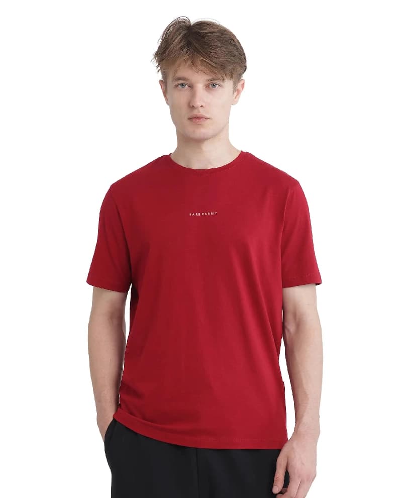 Men's Red Casual Solid Regular Fit Tshirt