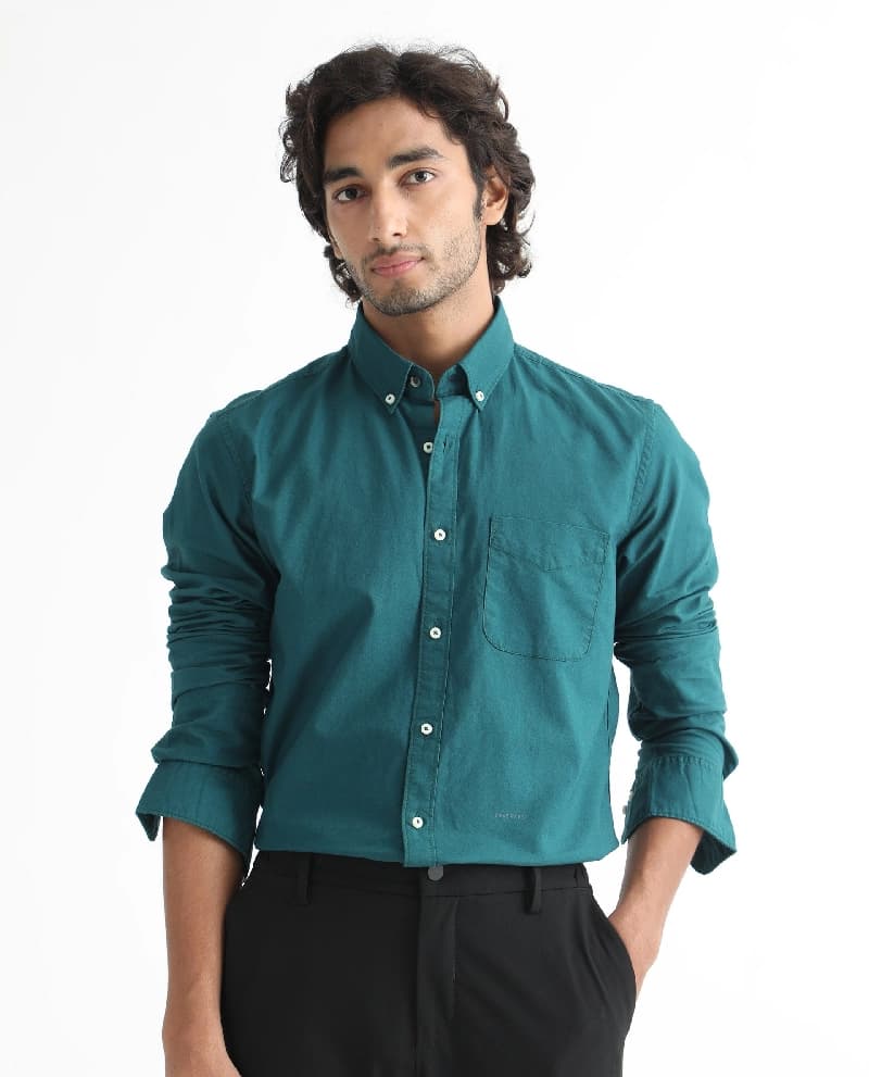 Men's Blue Formal Solid Regular Fit Shirt