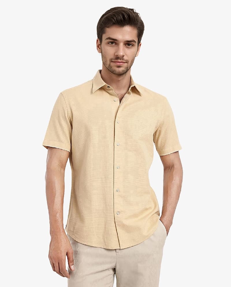 Men's Yellow Casual Solid Regular Fit Shirt