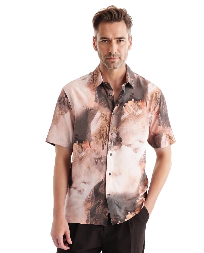 Men's Pink Casual Printed Regular Fit Shirt