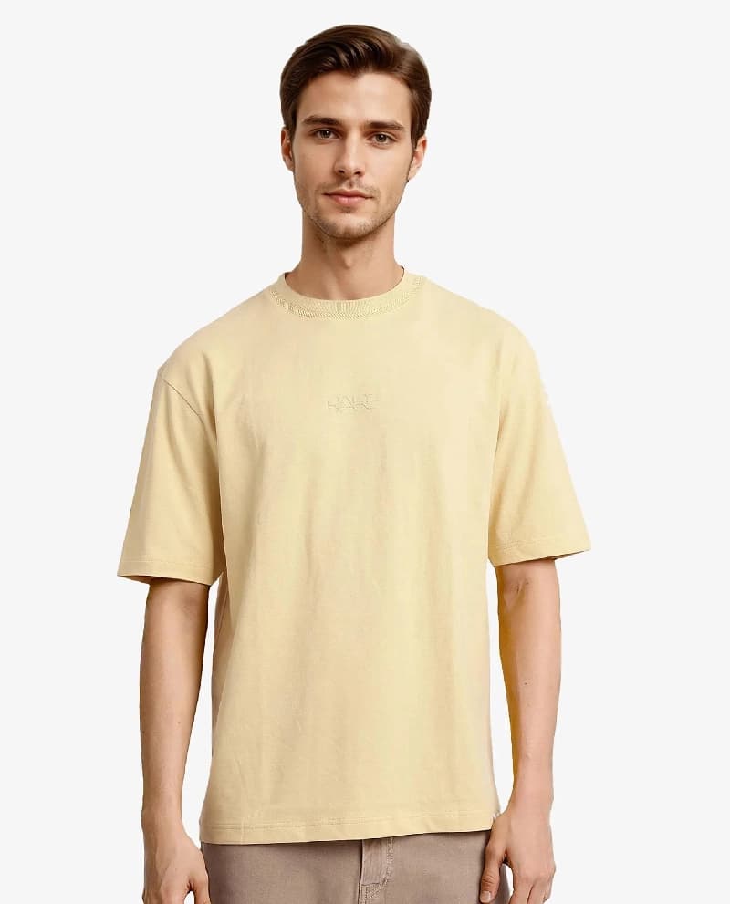 Men's Yellow Casual Solid Oversized Fit Tshirt