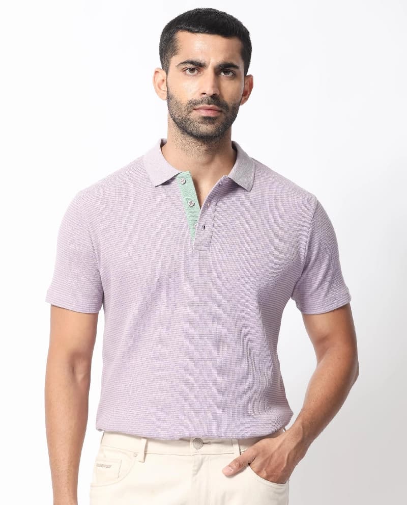 Men's Purple Casual Solid Regular Fit Polo Tshirt